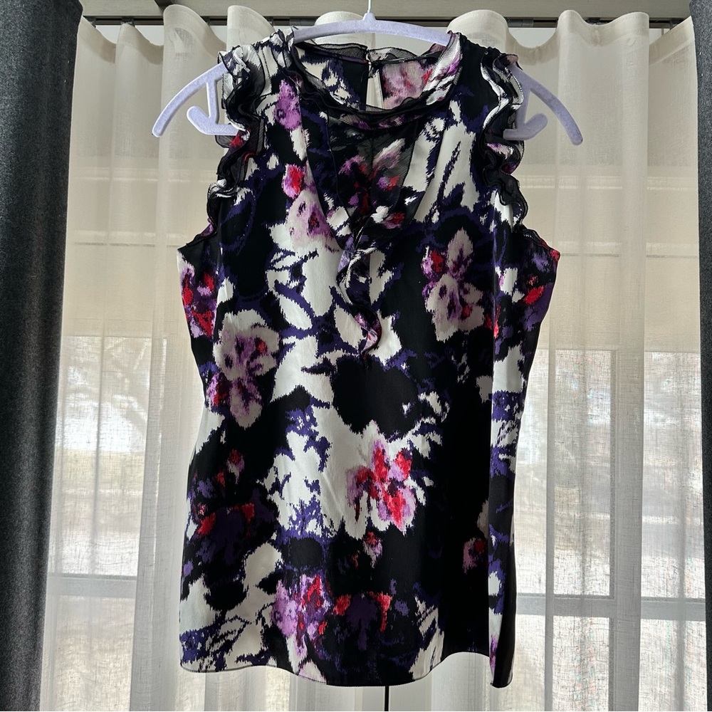 Ellie Tahari Floral Sleeveless Top Black Purple small